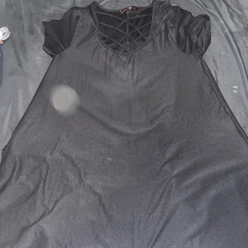 Black Short Sleeve Top with Crisscross Detail